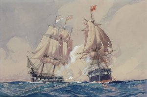 Action between the U.S.S. Ranger and the H.M.S. Drake, Revolutionary War by Worden Wood Oil Painting
