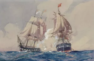 Action between the U.S.S. Ranger and the H.M.S. Drake, Revolutionary War by Worden Wood Oil Painting