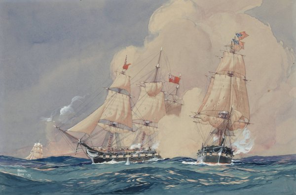 Taking of th Fox Brig by the Hancock American, 28 May 1777; 1925 by Worden Wood - Hand-Painted Oil Painting Reproduction