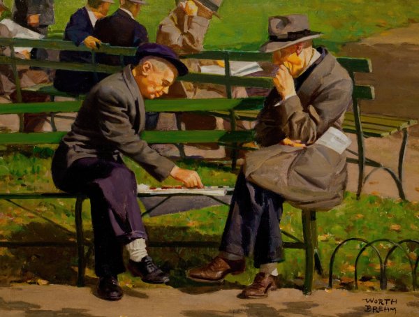 Checkers in the Park by Worth Brehm - Hand-Painted Oil Painting Reproduction