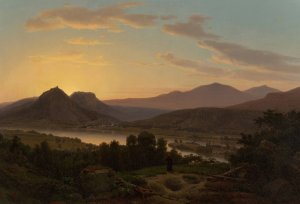 Sunrise, View of Drachenfels from Rolandseck by Worthington Whittredge Oil Painting