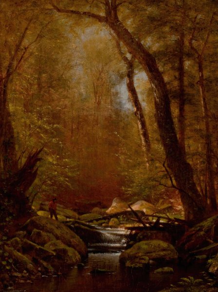 Trout Fishing by Worthington Whittredge - Hand-Painted Oil Painting Reproduction