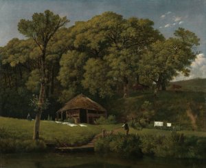 A Barn on the Bank of a Stream in Gelderland by Wouter Johannes Van Troostwijk Oil Painting
