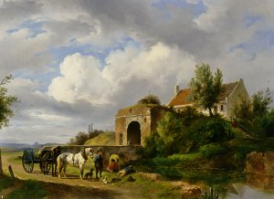 Anglers and a Traveller on the Waterside by Wouter Verschuur Oil Painting