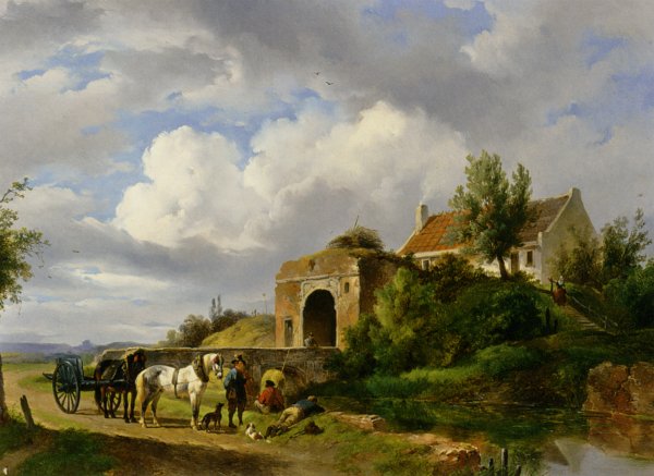 Main Product Photo of Anglers and a Traveller on the Waterside Painting by Wouter Verschuur