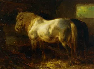 Feeding the Horses in a Stable by Wouter Verschuur - Oil Painting Reproduction