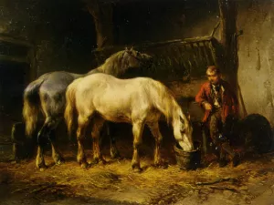 Feeding the Horses by Wouter Verschuur Oil Painting