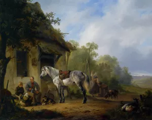 Figures near a Farmstead by Wouter Verschuur - Oil Painting Reproduction