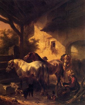 Watering the Horses by Wouter Verschuur Oil Painting