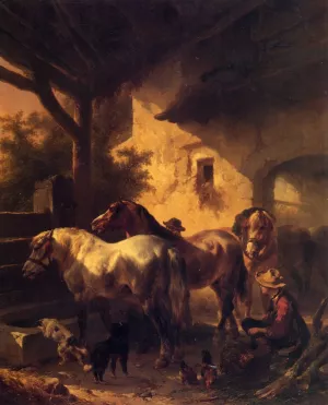 Watering the Horses by Wouter Verschuur Oil Painting
