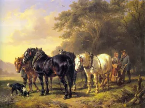 A Plough Team at Rest by Wouterus Verschuur Jr. Oil Painting