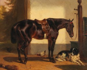 A Loyal Friend in the Horse Stable by Wouterus Verschuur Oil Painting