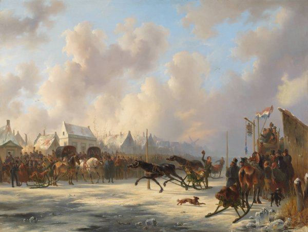 Main Product Photo of Een harddraverij te Zaandam  Painting by Wouterus Verschuur