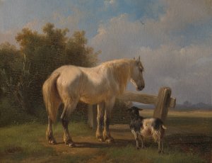 Horse in the meadow by Wouterus Verschuur Oil Painting