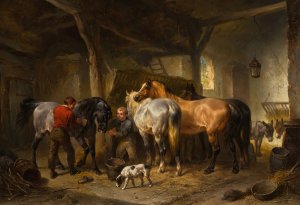 Horses In A Stable by Wouterus Verschuur Oil Painting