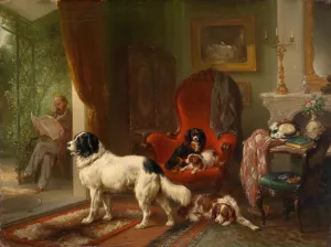Interior with Dogs Oil Painting by Wouterus Verschuur - Bestsellers