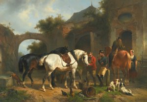 Sportsmen resting outside an inn by Wouterus Verschuur Oil Painting