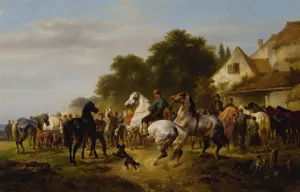 The Horse Fair by Wouterus Verschuur Oil Painting