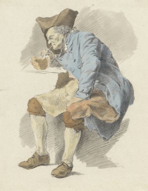 Zittende man steekt zijn pijp aan een test aan Oil painting by Woutherus Mol