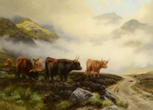 Highland Cattle in a Pass by Wright Barker Oil Painting