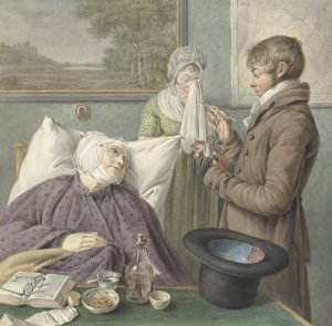Arts bezoekt een zieke oude vrouw in bed by Wybrand Hendriks Oil Painting