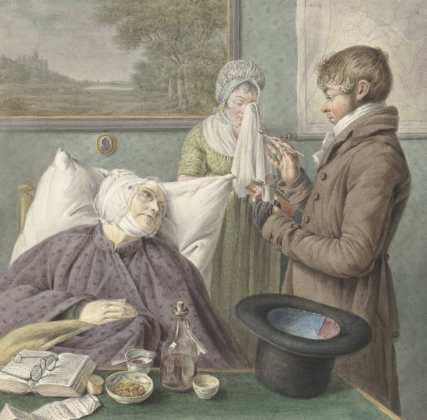 Arts bezoekt een zieke oude vrouw in bed  by Wybrand Hendriks - Hand-Painted Oil Painting Reproduction