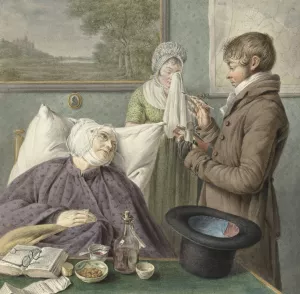 Arts bezoekt een zieke oude vrouw in bed by Wybrand Hendriks Oil Painting