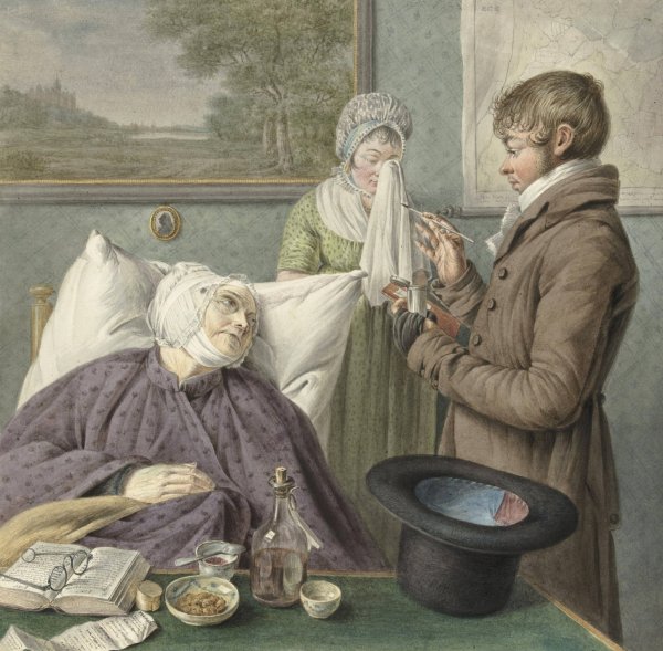 Arts bezoekt een zieke oude vrouw in bed  by Wybrand Hendriks - Hand-Painted Oil Painting Reproduction