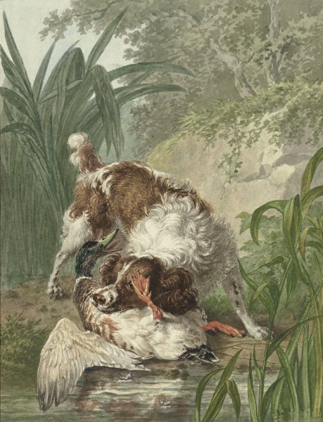 Jachthond vangt een eend  by Wybrand Hendriks - Hand-Painted Oil Painting Reproduction