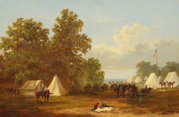 Study For 'encampment Of Colonel Rush's Cavalry Lancers' by Xanthus Russell Smith - Hand-Painted Oil Painting Reproduction