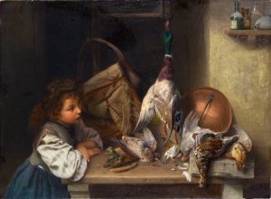 Girl with Dead Poultry by Xaver Schwegler Oil Painting