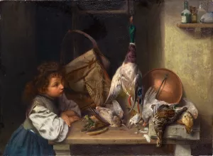 Girl with Dead Poultry Oil painting by Xaver Schwegler