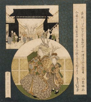 Courtesan and Attendant at the Yoshiwara District Gate by Yashima Gakutei Oil Painting