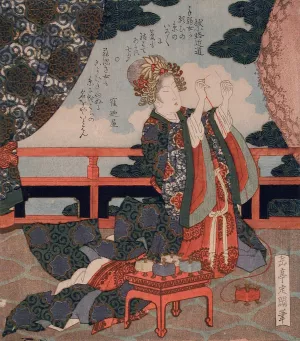 Representing the Tanabata Festival; Weaver Princess Threading a Needle Oil painting by Yashima Gakutei