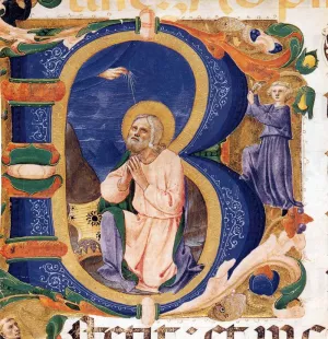 Initial B with David in Prayer by Zanobi Strozzi - Oil Painting Reproduction