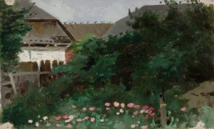 Cottage in the garden in Przelek by Zdzislaw Jasinski Oil Painting