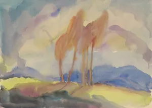 Autumn Birch Trees in a Sunlit Meadow by Zolo Palugyay Oil Painting