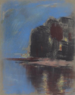 Blue Lake under Black Rock by Zolo Palugyay Oil Painting