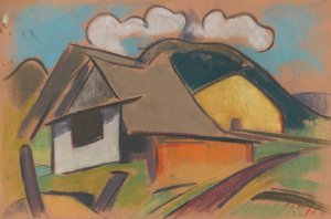 Cottages in the Mountains by Zolo Palugyay Oil Painting