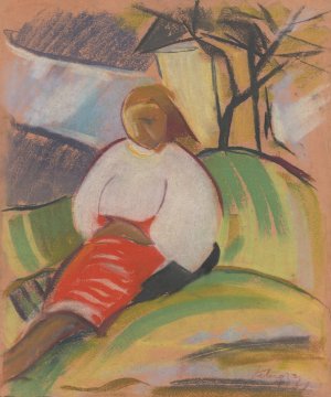 Girl in a Red Skirt by Zolo Palugyay Oil Painting