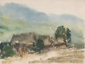 Motif with Village Cottages by Zolo Palugyay Oil Painting
