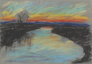 Red Dawn over a River by Zolo Palugyay Oil Painting