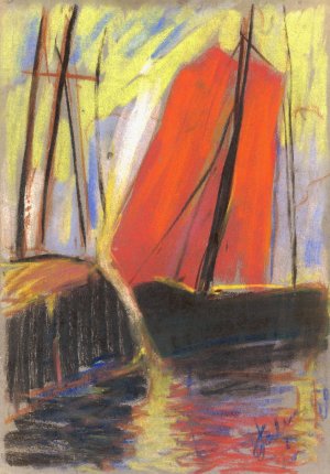 Red Yacht by Zolo Palugyay Oil Painting