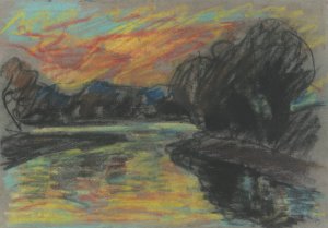 River in a Dark Willow Grove by Zolo Palugyay Oil Painting