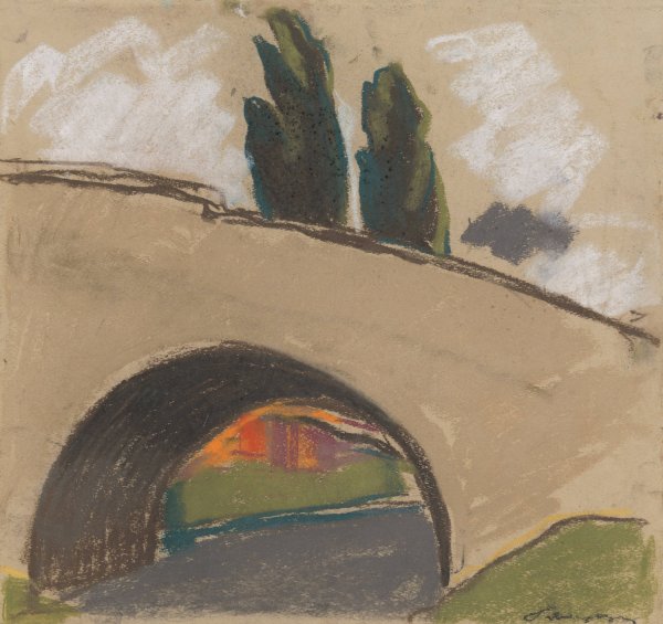 Village Bridge over a River  by Zolo Palugyay - Hand-Painted Oil Painting Reproduction