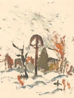 Village cemetery in winter by Zolo Palugyay Oil Painting