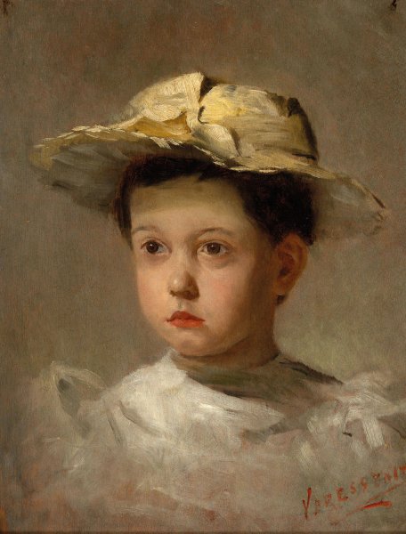 A Girl with a Hat by Zoltan Veress - Hand-Painted Oil Painting Reproduction