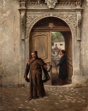 Generous alms by Zygmunt Ajdukiewicz Oil Painting
