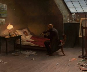 Artist's death. The last friend by Zygmunt Andrychewicz Oil Painting