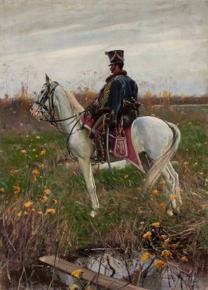 Hussar from the 13th Regiment of the Army of the Duchy of Warsaw by Zygmunt Rozwadowski Oil Painting